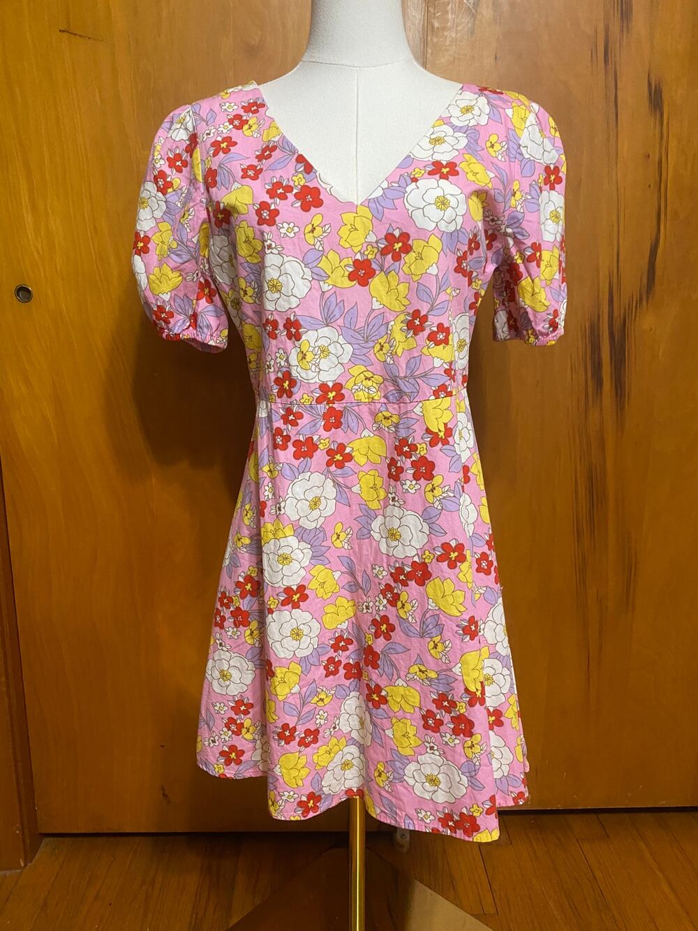 NWT Vero Moda Floral Pink Mini Dress Short Sleeves Cotton Cutout Summer Girlhood